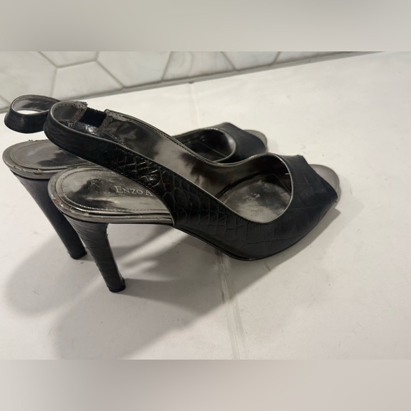Enzo Angiolini Black Crocodile Leather Peep Toe Slingbacks Size 7.5 Heel - Picture 6 of 10